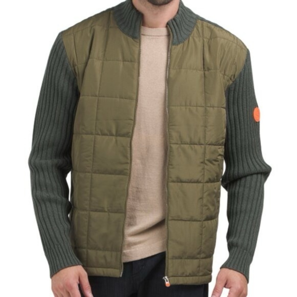 SWIMS Men’s Ramberg Full Zip Quilted Sweater Jacket Olive Green‎ Size Medium